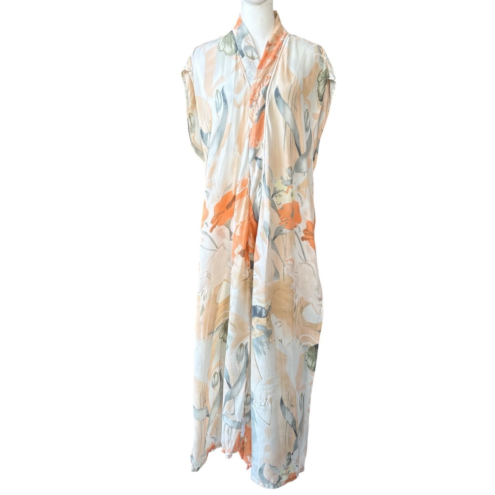 Citron Floral Sleeveless Long Duster in Peach, Blue, Cream